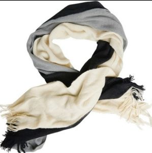 DONNI. Cozy Knit Scarf / Shawl - Gray Black Ivory Color Block -Neutral Warm Cozy